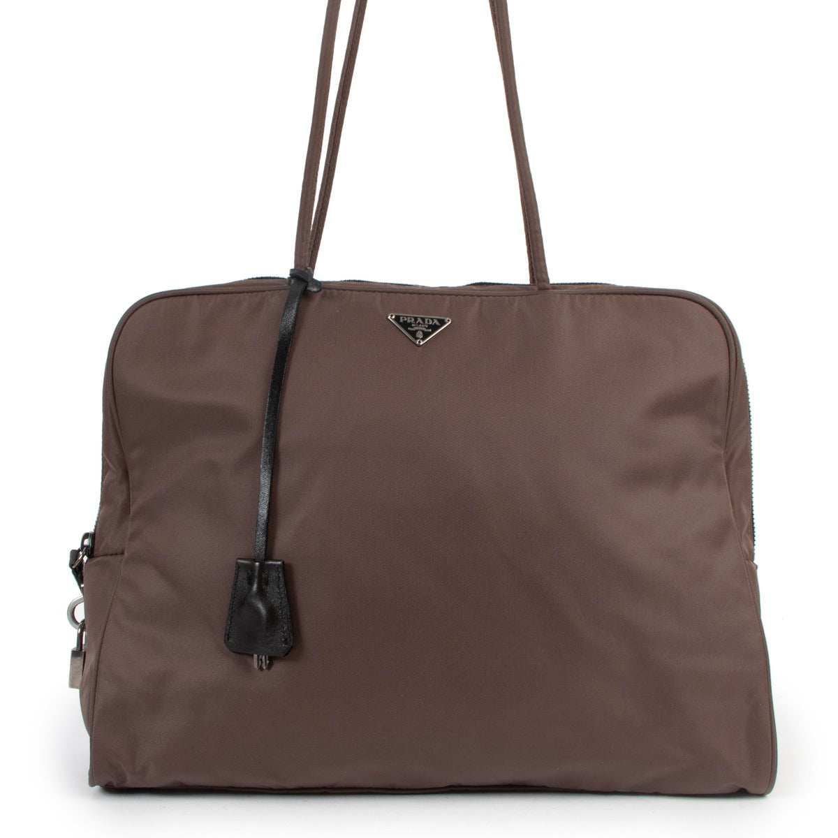 Prada Vintage Brown Nylon Logo Tote Bag