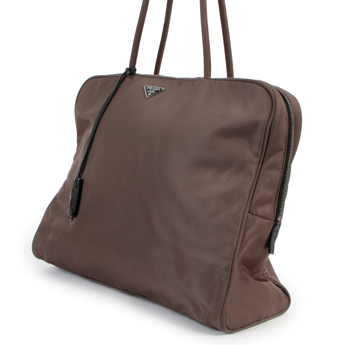 Prada Vintage Brown Nylon Logo Tote Bag