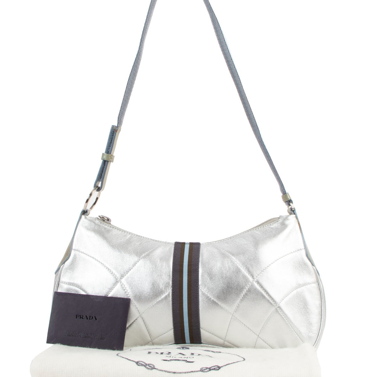 Buy online authentic second hand Prada Metallic Quilted Nappa Shoulder Bag in very good condition at Labellov in Antwerp