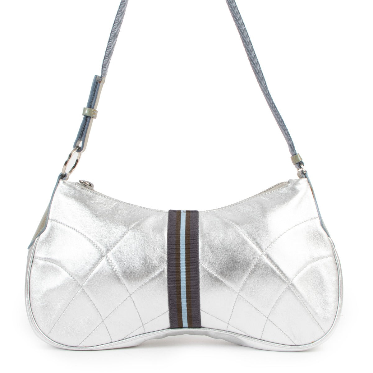 Prada Metallic Silver Quilted Nappa Shoulder Bag