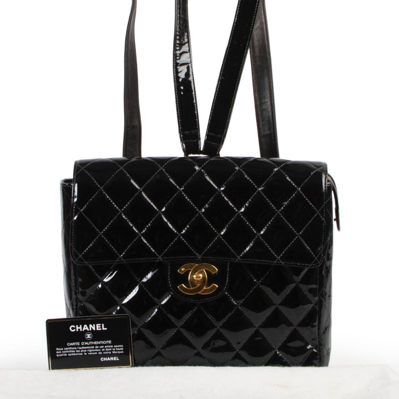 Shop safe online 100% authentic second hand Chanel Black Quilted Patent Leather Backpack at Labellov in Antwerp.