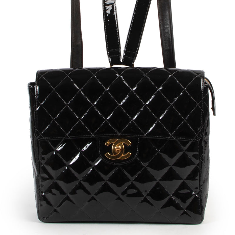 Shop safe online 100% authentic second hand Chanel Black Quilted Patent Leather Backpack at Labellov in Antwerp.