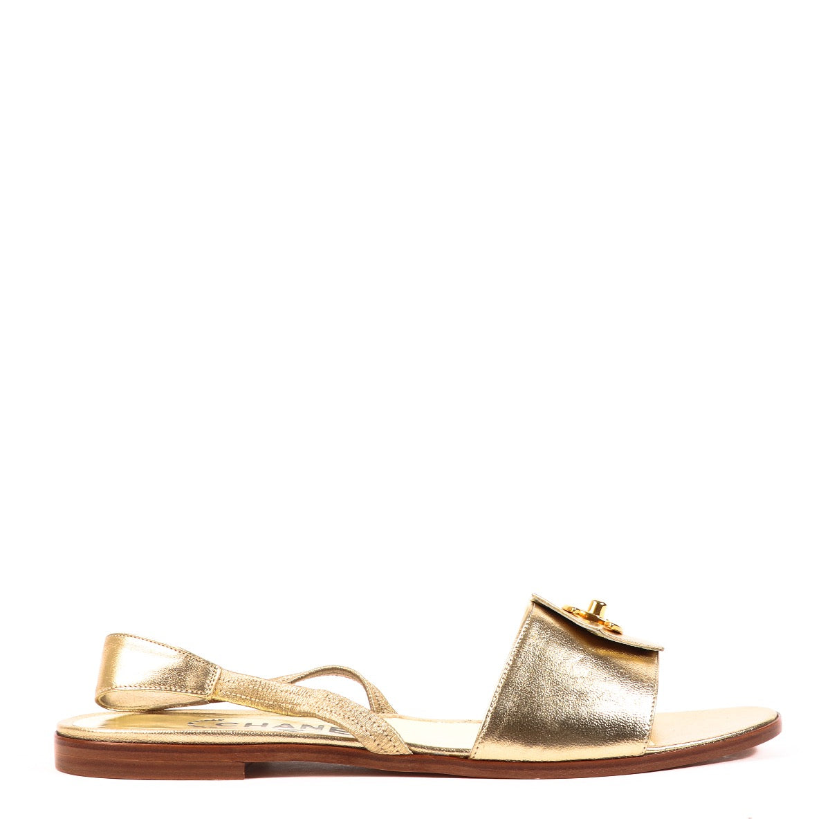 Shop safe online at Labellov in Antwerp, Brussels and Knokke these 100% authentic second hand Chanel Gold Leather Sandals - size 39,5