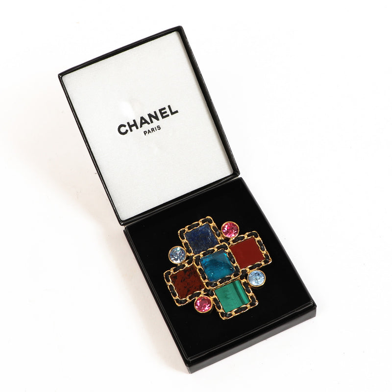 Chanel 1995 Winter Collection Gold Cross Brooch
