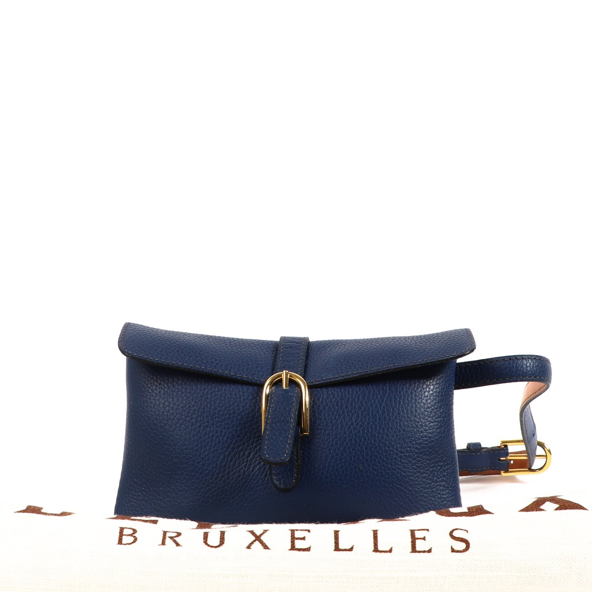 Shop safe online at Labellov in Antwerp this 100% authentic second hand Delvaux Blue Leather Belt Bag - size 80