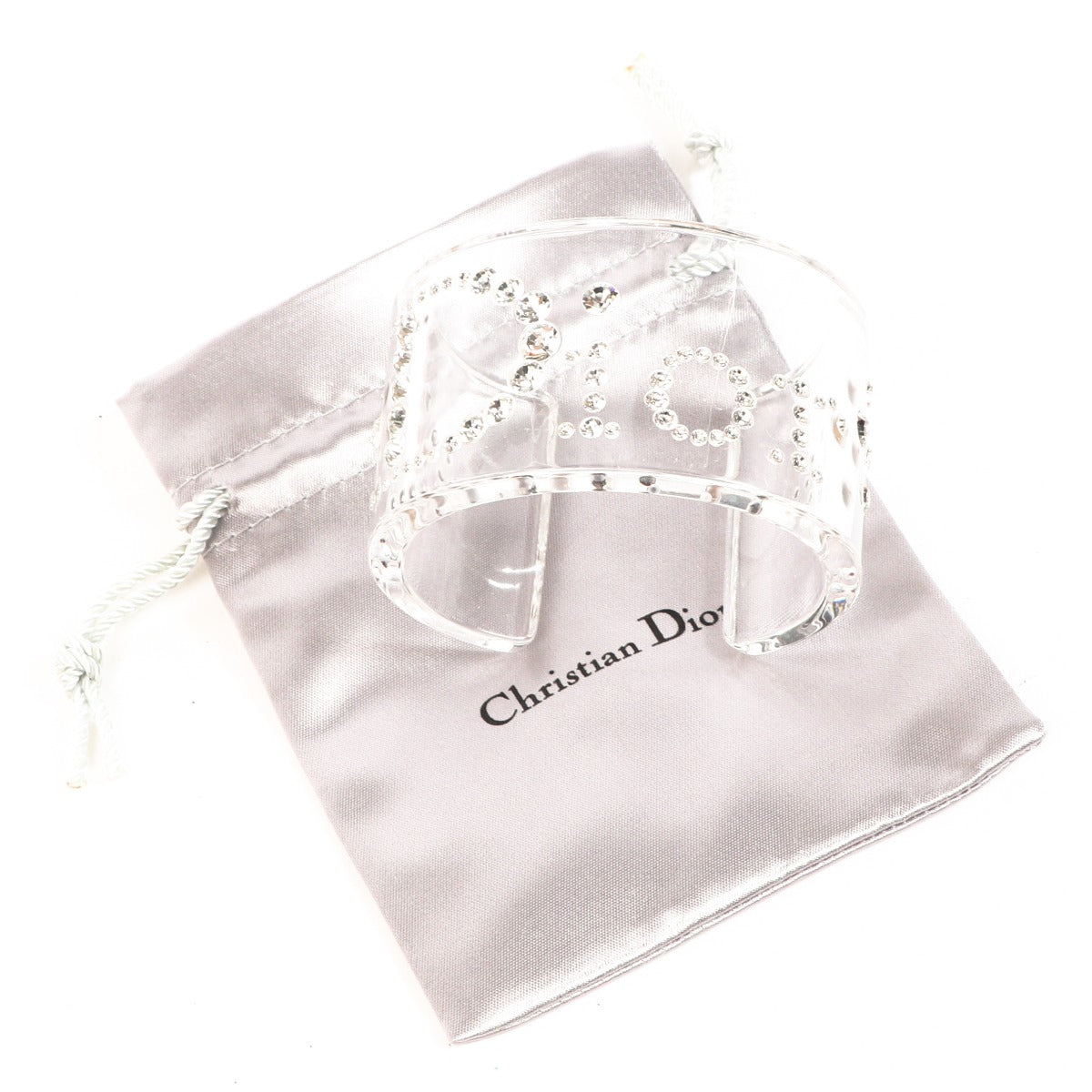 Christian Dior Crystal Logo Lucite Bangle Cuff Bracelet