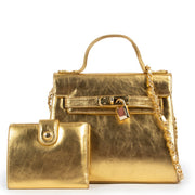Shop safe online at Labellov in Antwerp this 100% authentic second hand Moschino Gold Leather Crossbody Bag