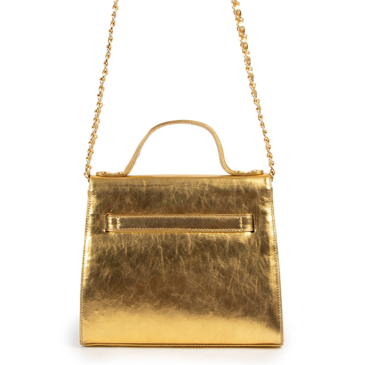 Shop safe online at Labellov in Antwerp this 100% authentic second hand Moschino Gold Leather Crossbody Bag