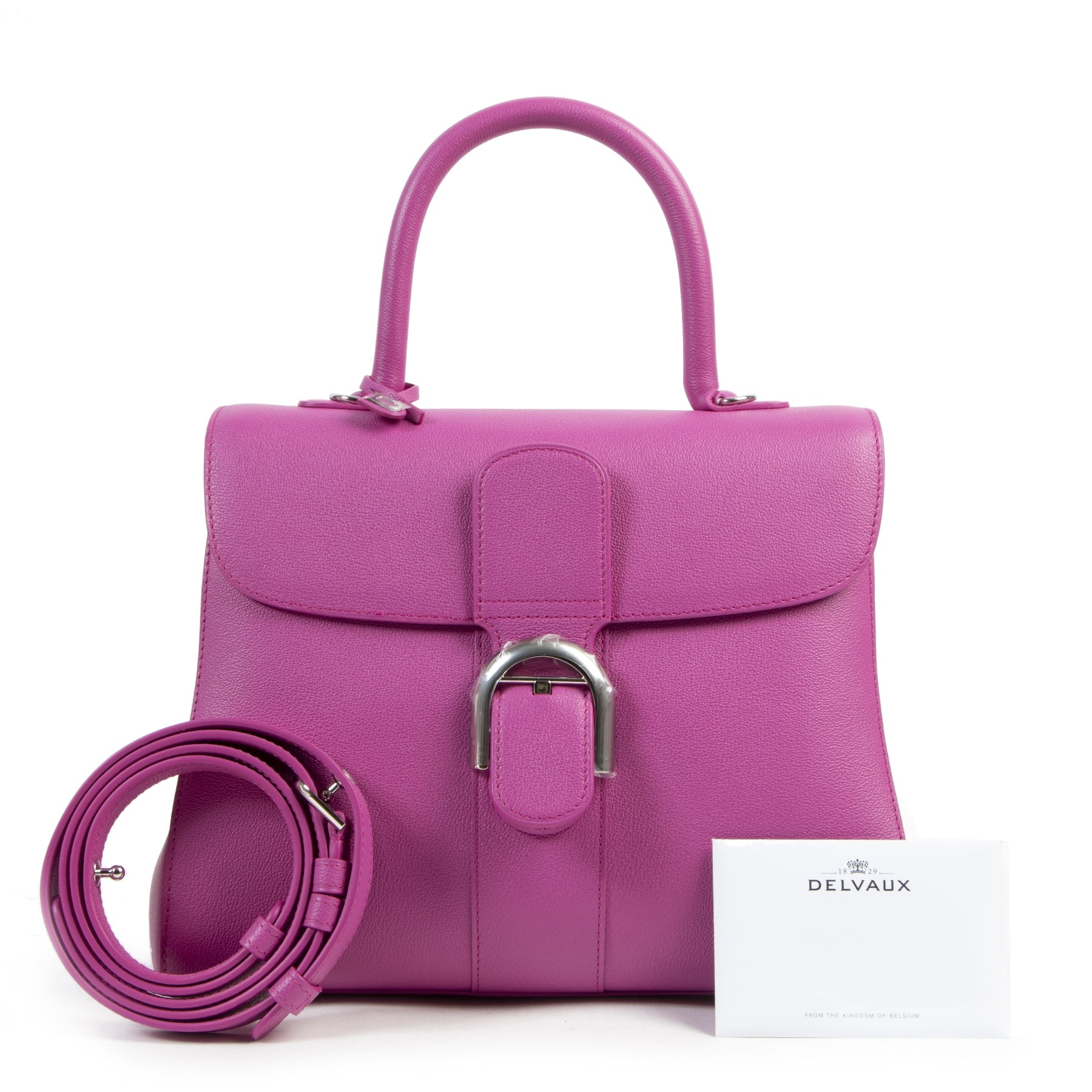 Authentic second-hand vintage Delvaux Fuchsia Brillant MM Bag buy online webshop LabelLOV