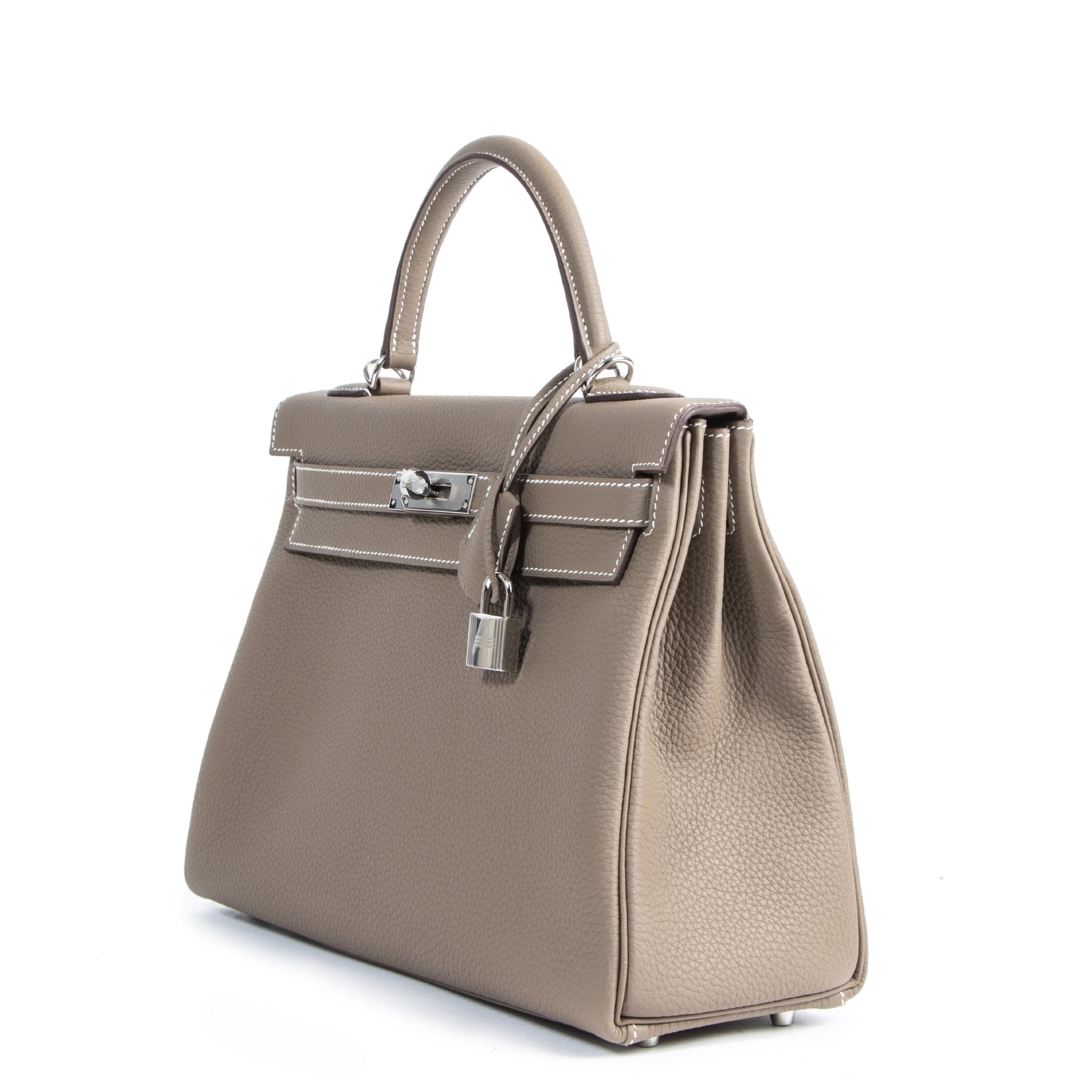 We buy and sell your authentic Hermès Kelly 32 Retourne Veau Etoupe PHW for the best price