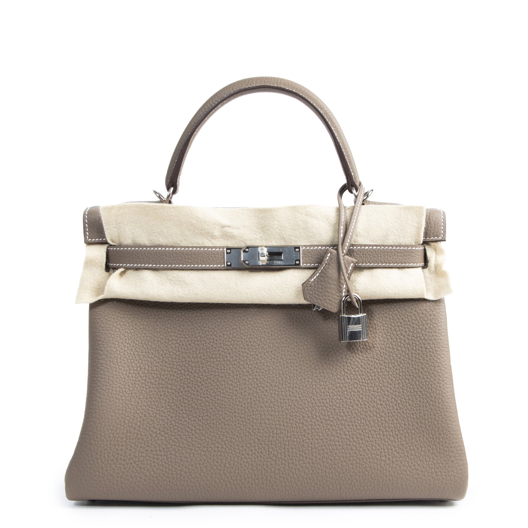 Hermès Kelly 32 Retourne Veau Etoupe PHW for the best price at Labellov secondhand