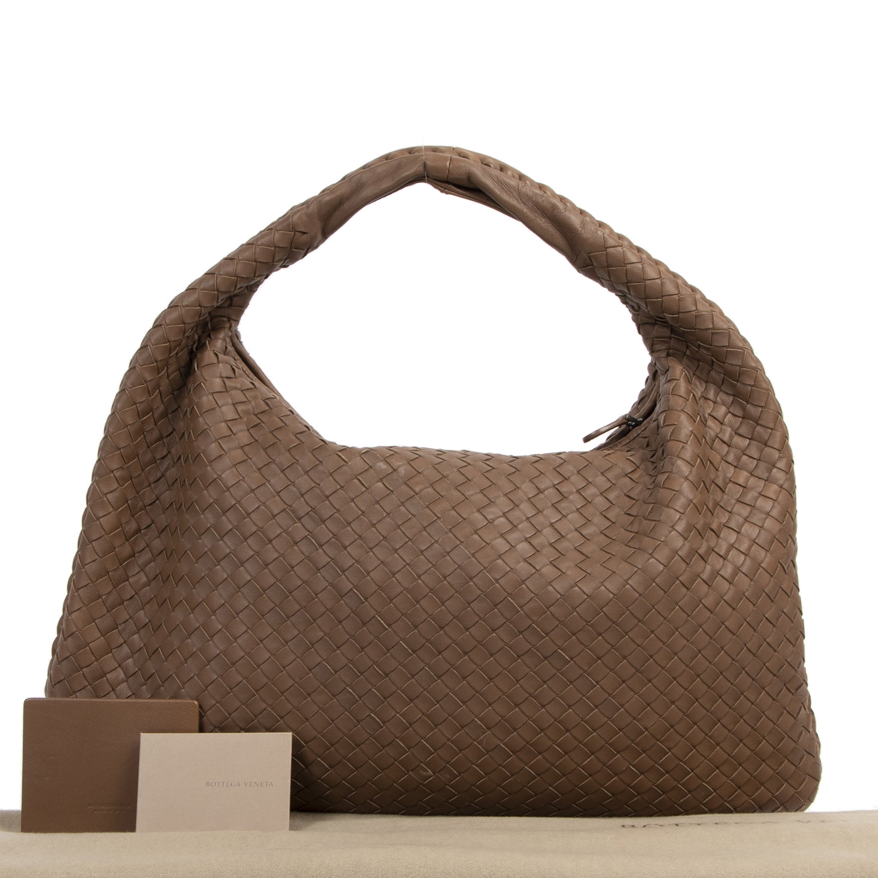 Authentieke tweedehands vintage Bottega Veneta Large Brown Hobo Bag koop online webshop LabelLOV