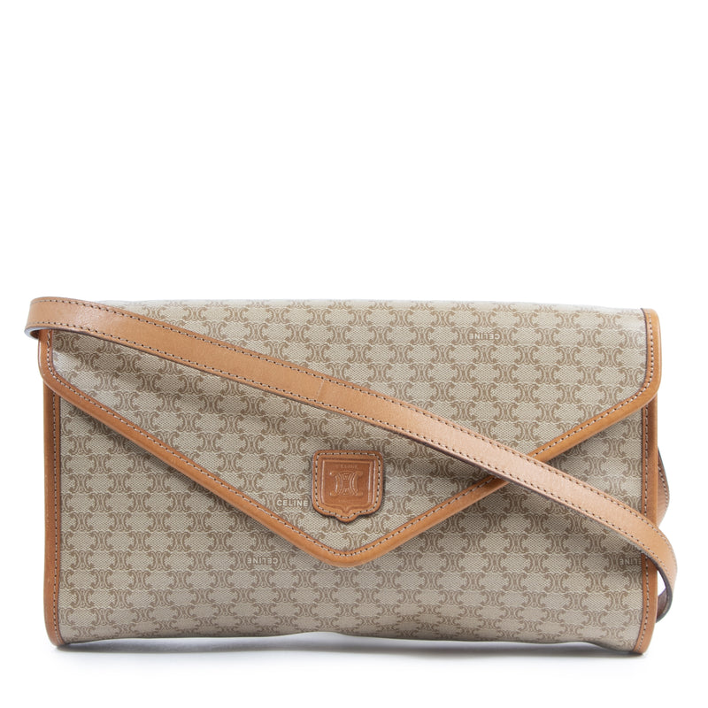 Authentic second-hand vintage Céline Beige Macadam Crossbody Bag buy online webshop LabelLOV
