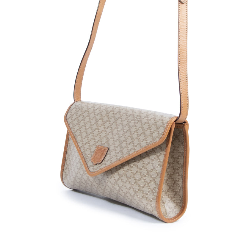 Authentic second-hand vintage Céline Beige Macadam Crossbody Bag buy online webshop LabelLOV