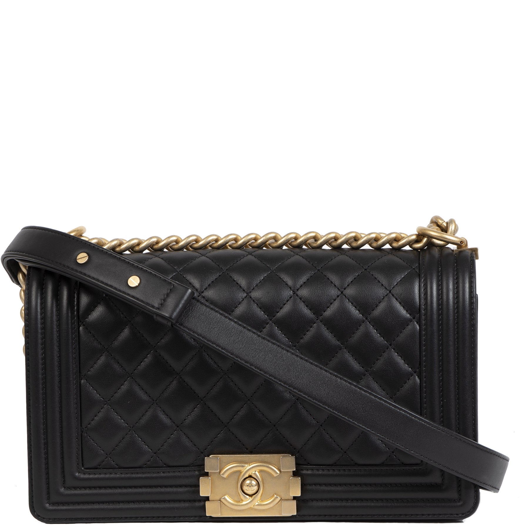 Authentieke Tweedehands Chanel Black Medium Boy Bag GHW juiste prijs veilig online shoppen luxe merken webshop winkelen Antwerpen België mode fashion