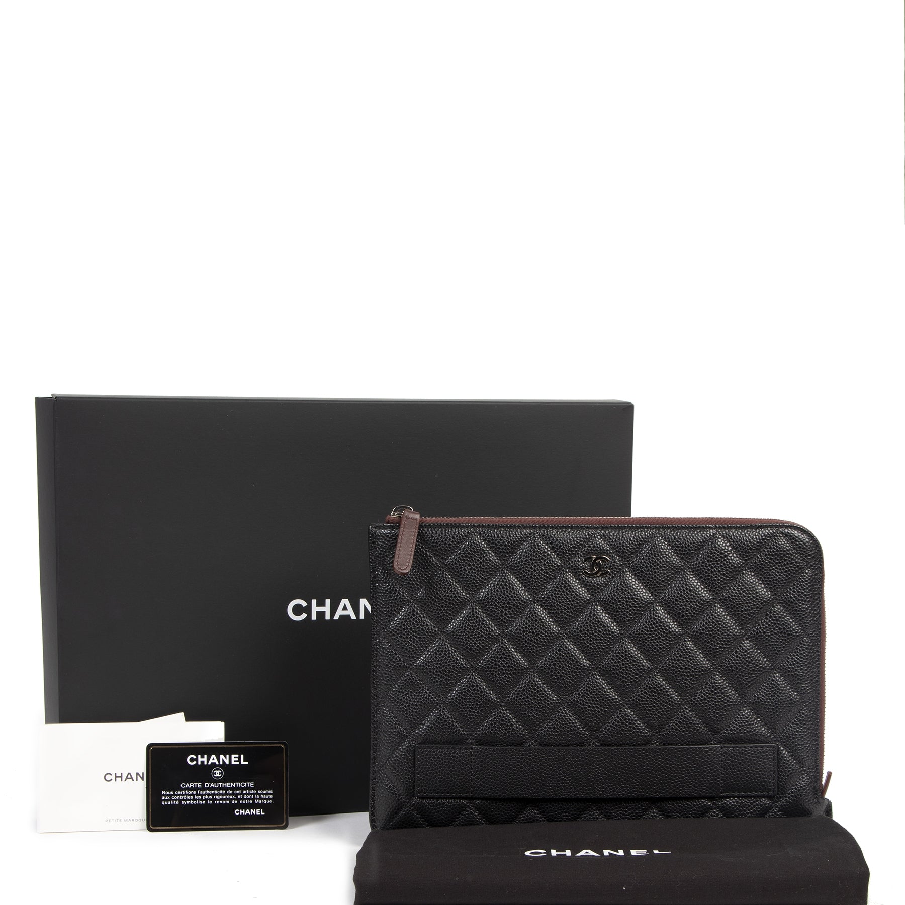 Chanel Black Caviar Leather Zip Around Clutch for sale online at Labellov secondhand luxury