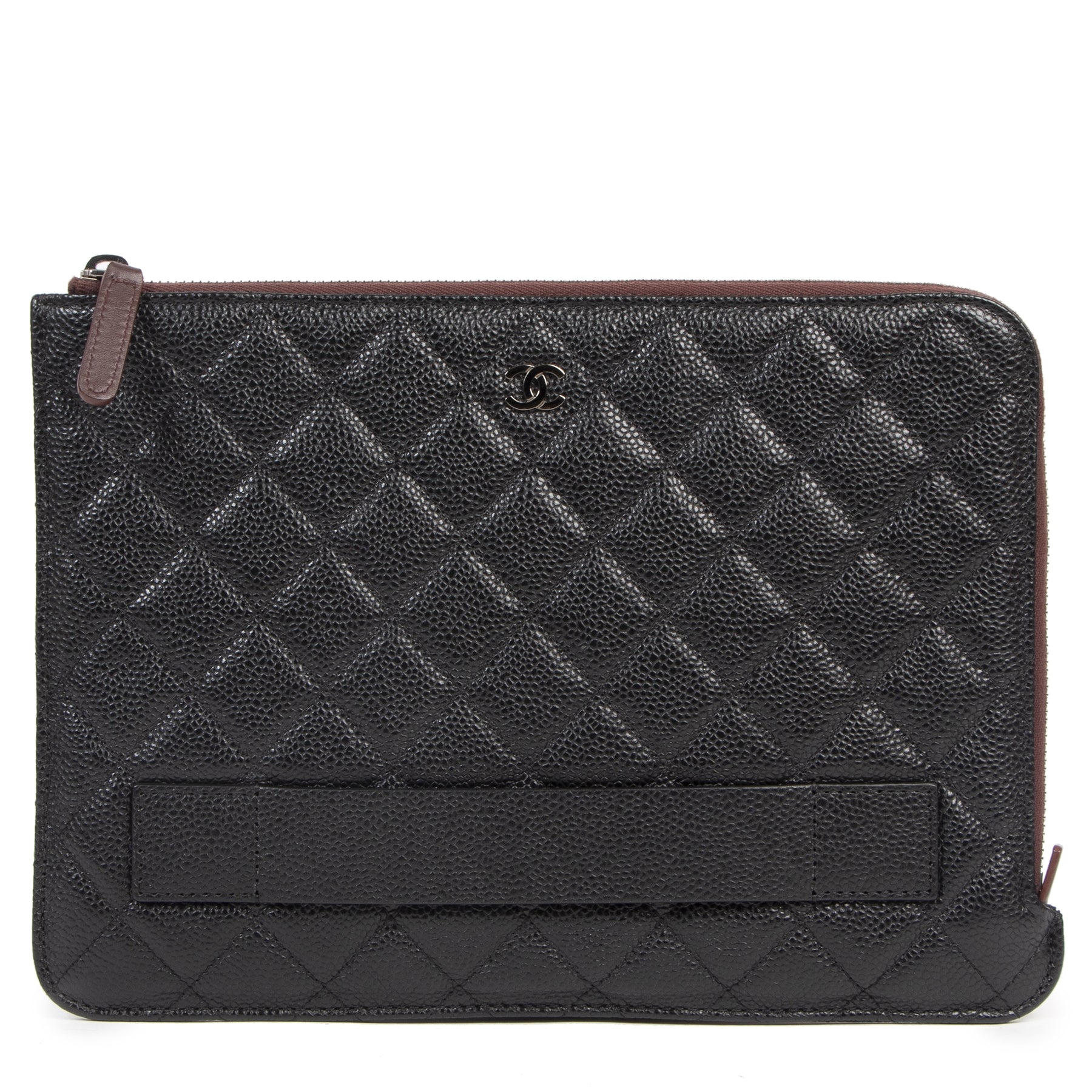 Chanel Black Caviar Leather Zip Around Clutch