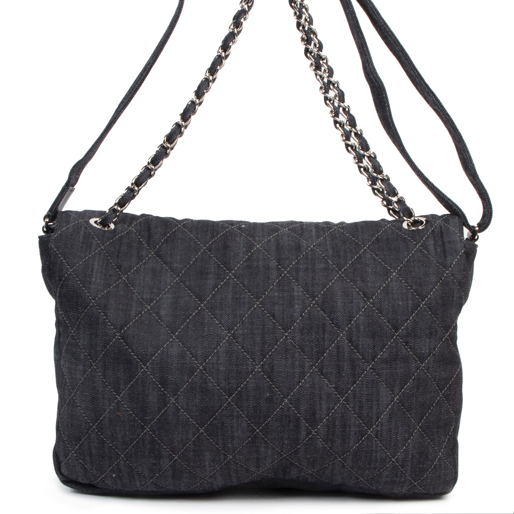 shop safe online Chanel Denim Quilted XL Classic Flap Shoulder Bag