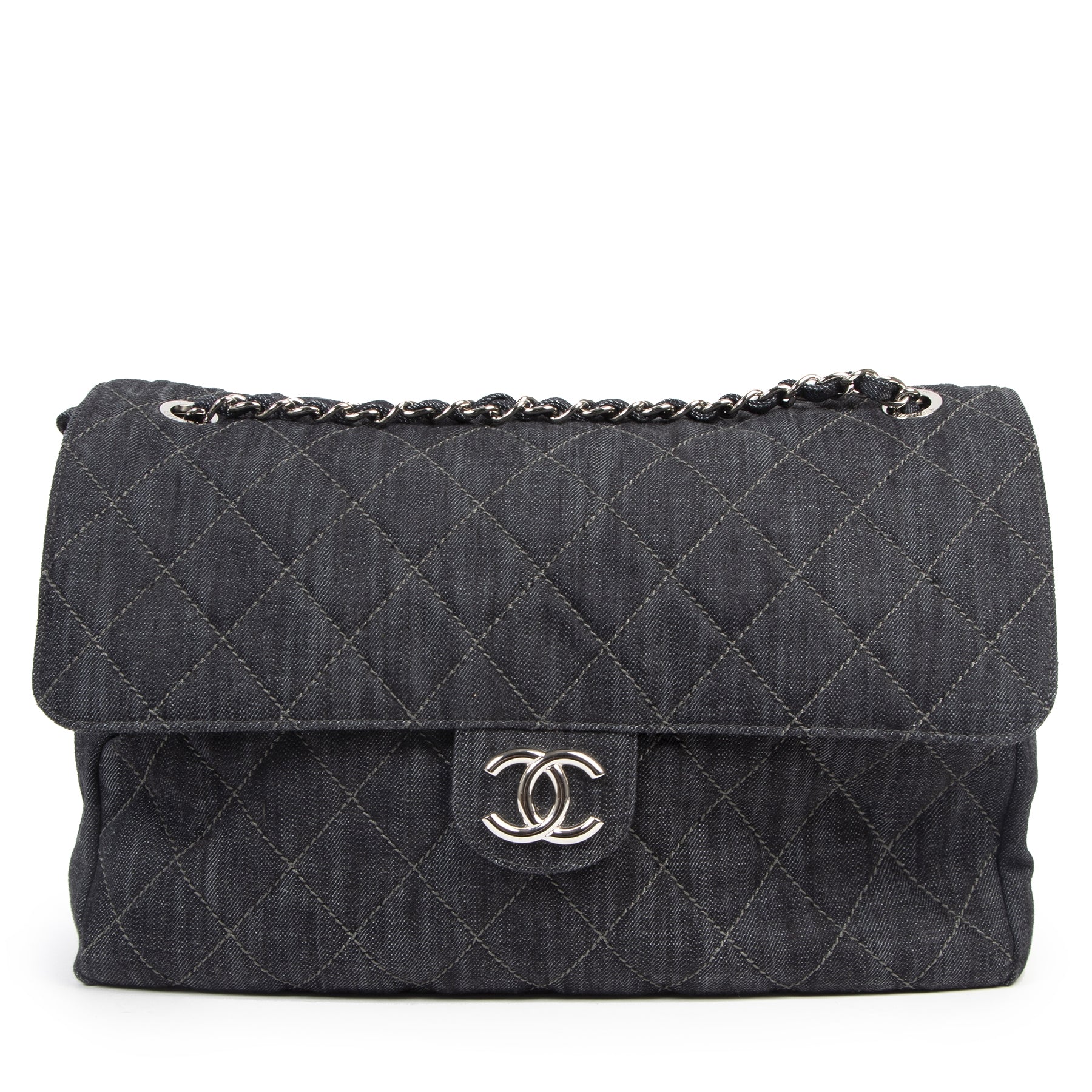 skip the waiting list shop safe online Chanel Denim Quilted XL Classic Flap Shoulder Bag