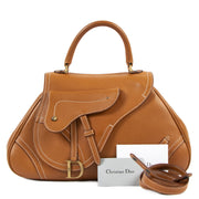 Vintage designer Christian Dior Cognac Leather Saddle Messenger Bag for the best price