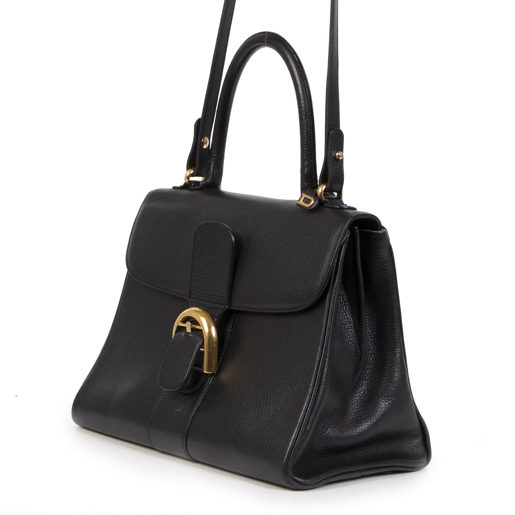 Authentic secondhand Delvaux Brillant Black MM Bag + Strap designer bags fashion luxury vintage webshop safe secure online shopping worldwide shipping delivery