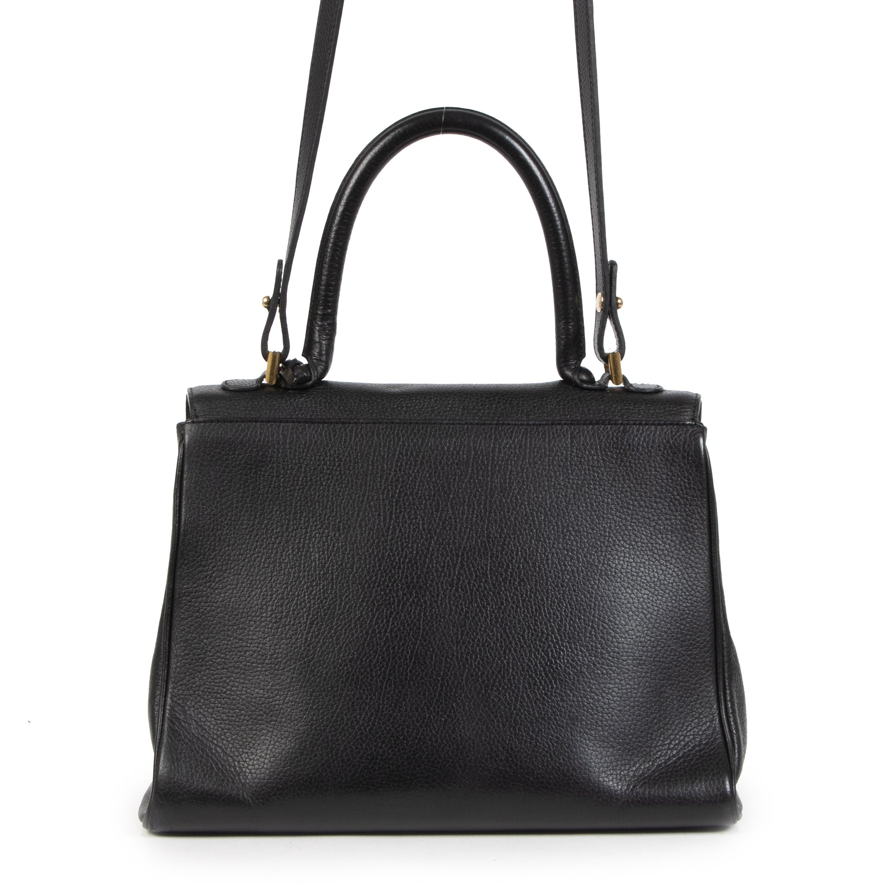 Authentieke Tweedehands Delvaux Brillant Black MM Bag + Strap juiste prijs veilig online shoppen luxe merken webshop winkelen Antwerpen België mode fashion