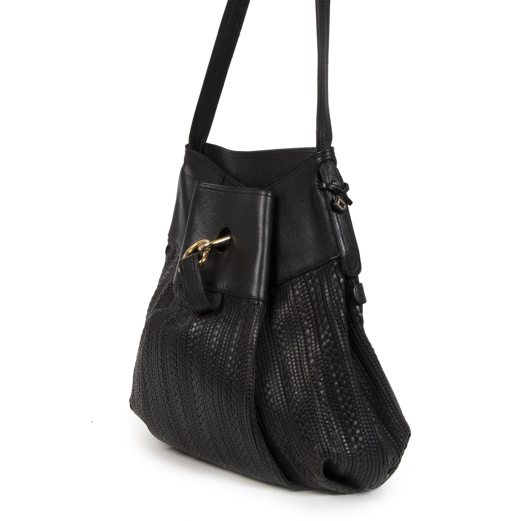 Authentieke Tweedehands Delvaux Blue Toile De Cuir Faust Bag juiste prijs veilig online shoppen luxe merken webshop winkelen Antwerpen België mode fashion