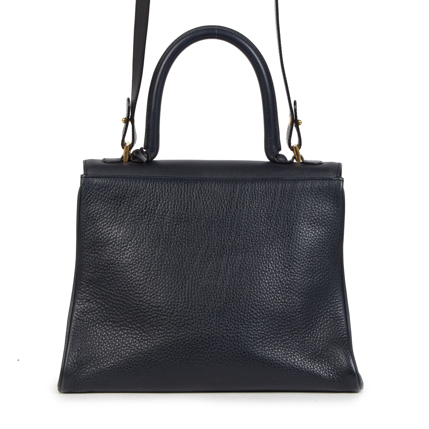 Authentieke Tweedehands Delvaux Brillant Navy Blue MM Bag juiste prijs veilig online shoppen luxe merken webshop winkelen Antwerpen België mode fashion