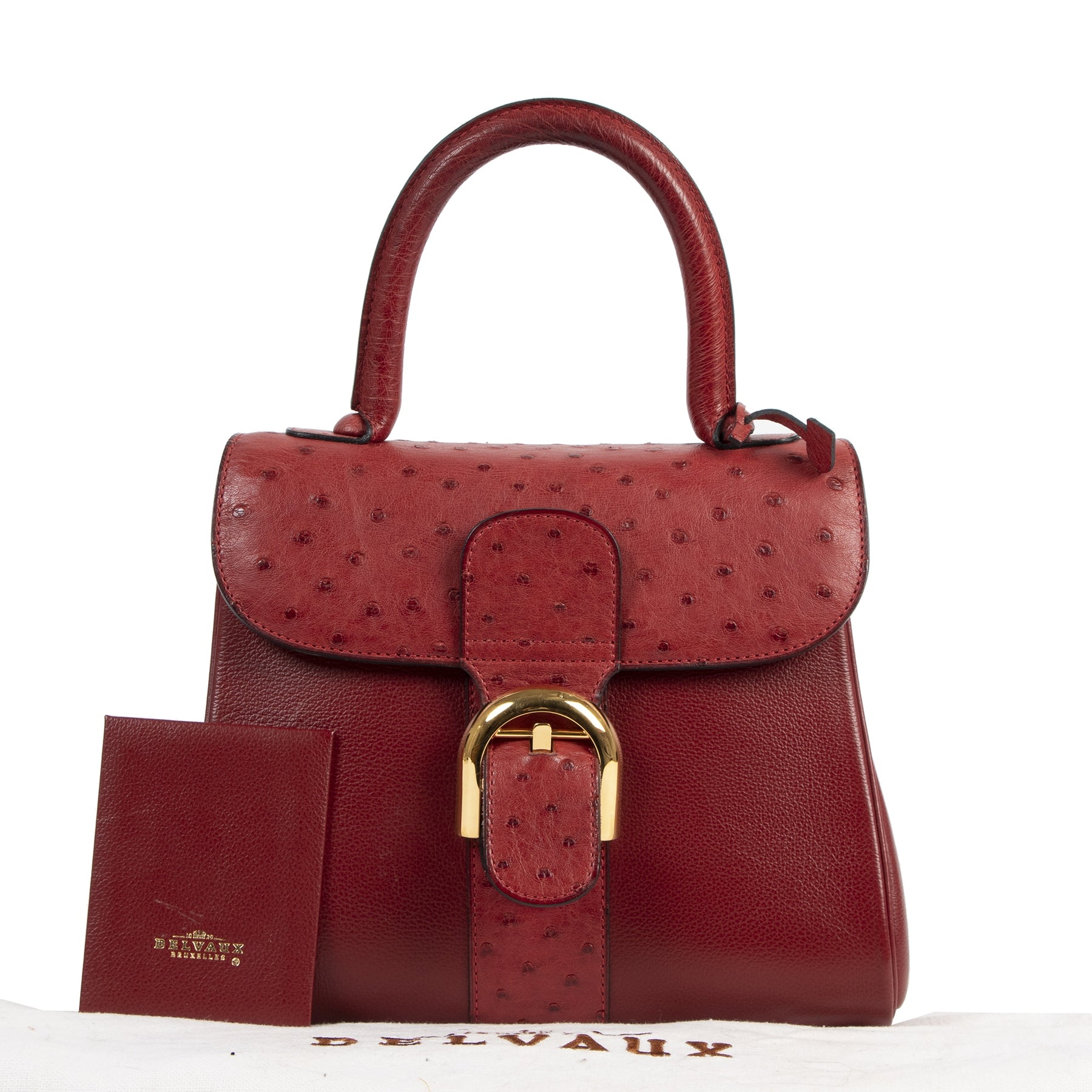 koop online tegen de beste prijs Delvaux Bordeaux Ostrich Brillant PM Shoulder Bag