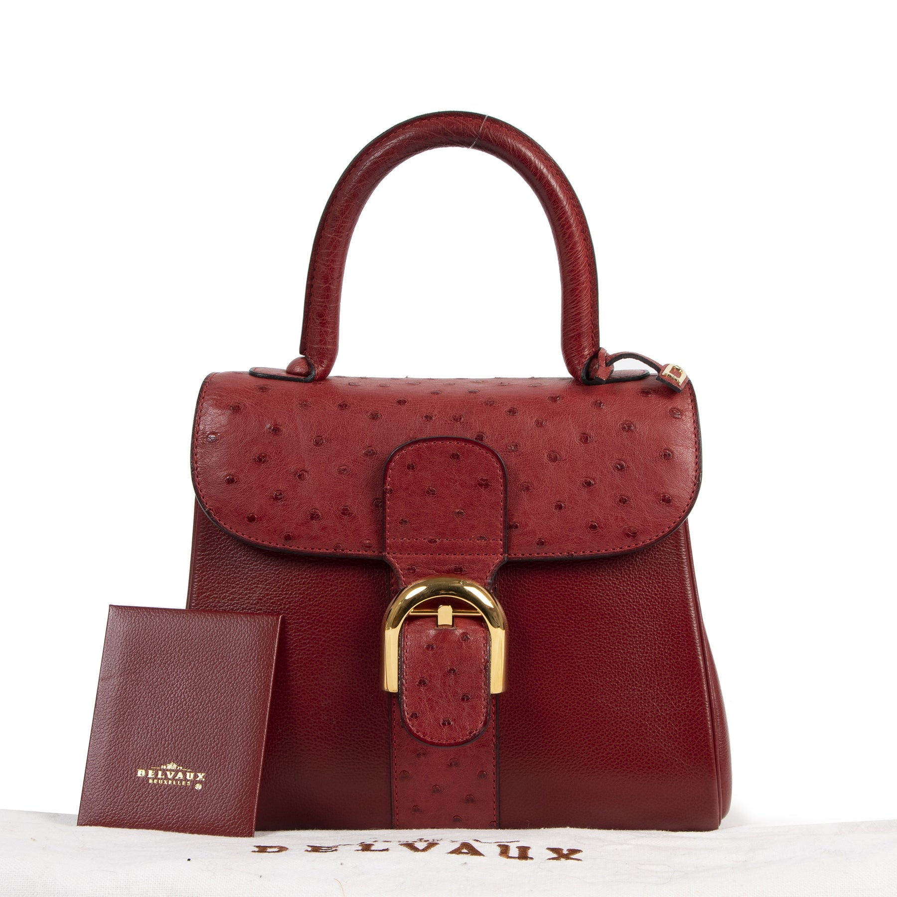 Delvaux Bordeaux Ostrich Brillant PM Shoulder Bag
