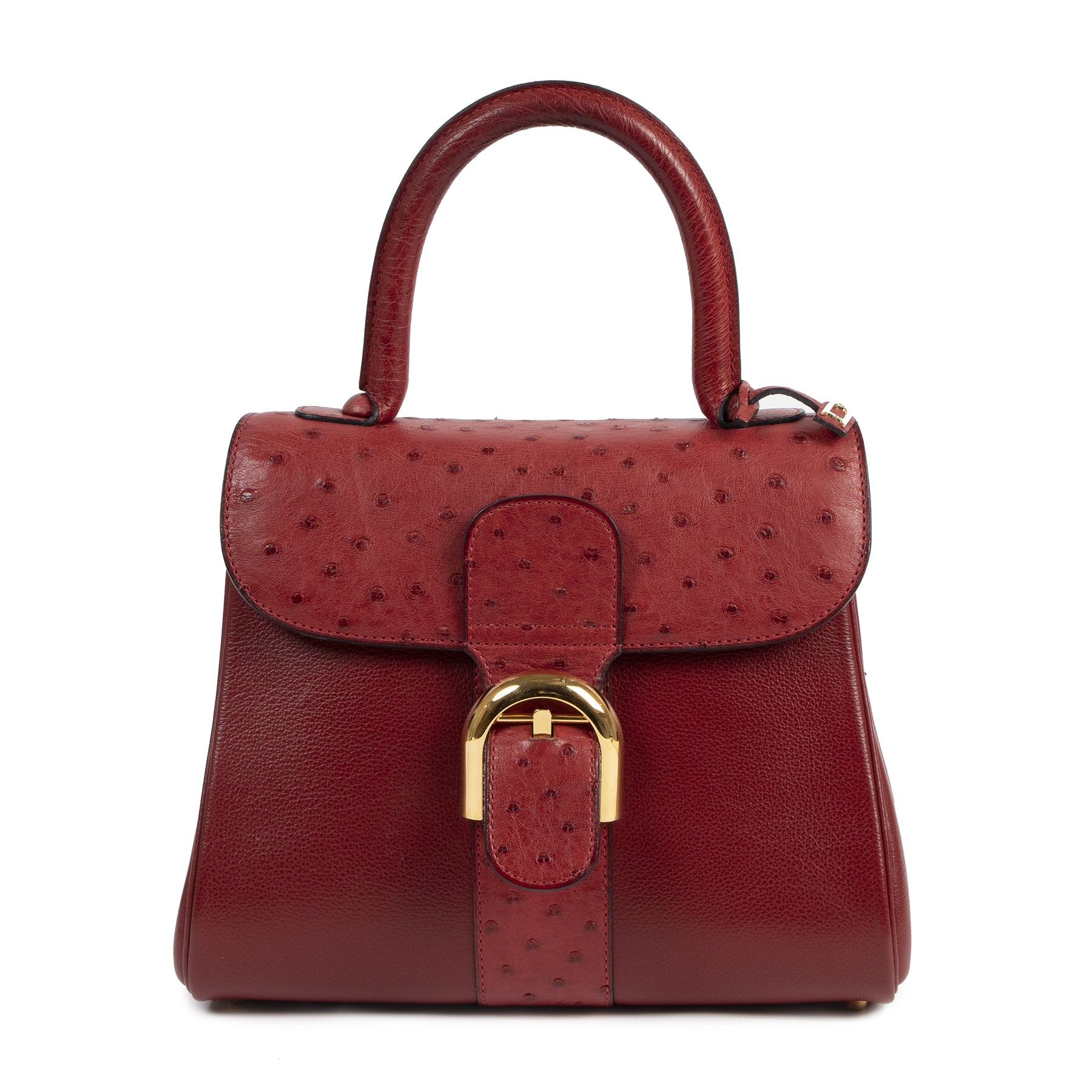 shop safe Delvaux Bordeaux Ostrich Brillant PM Shoulder Bag