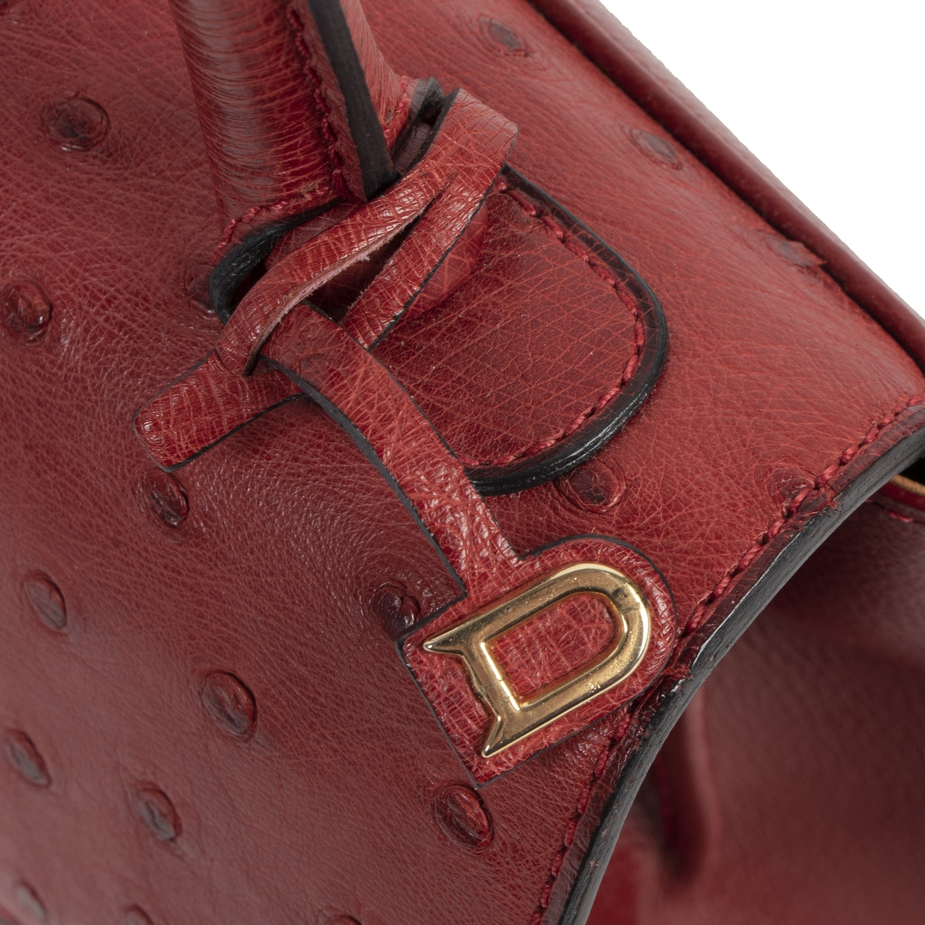 koop veilig online Delvaux Bordeaux Ostrich Brillant PM Shoulder Bag