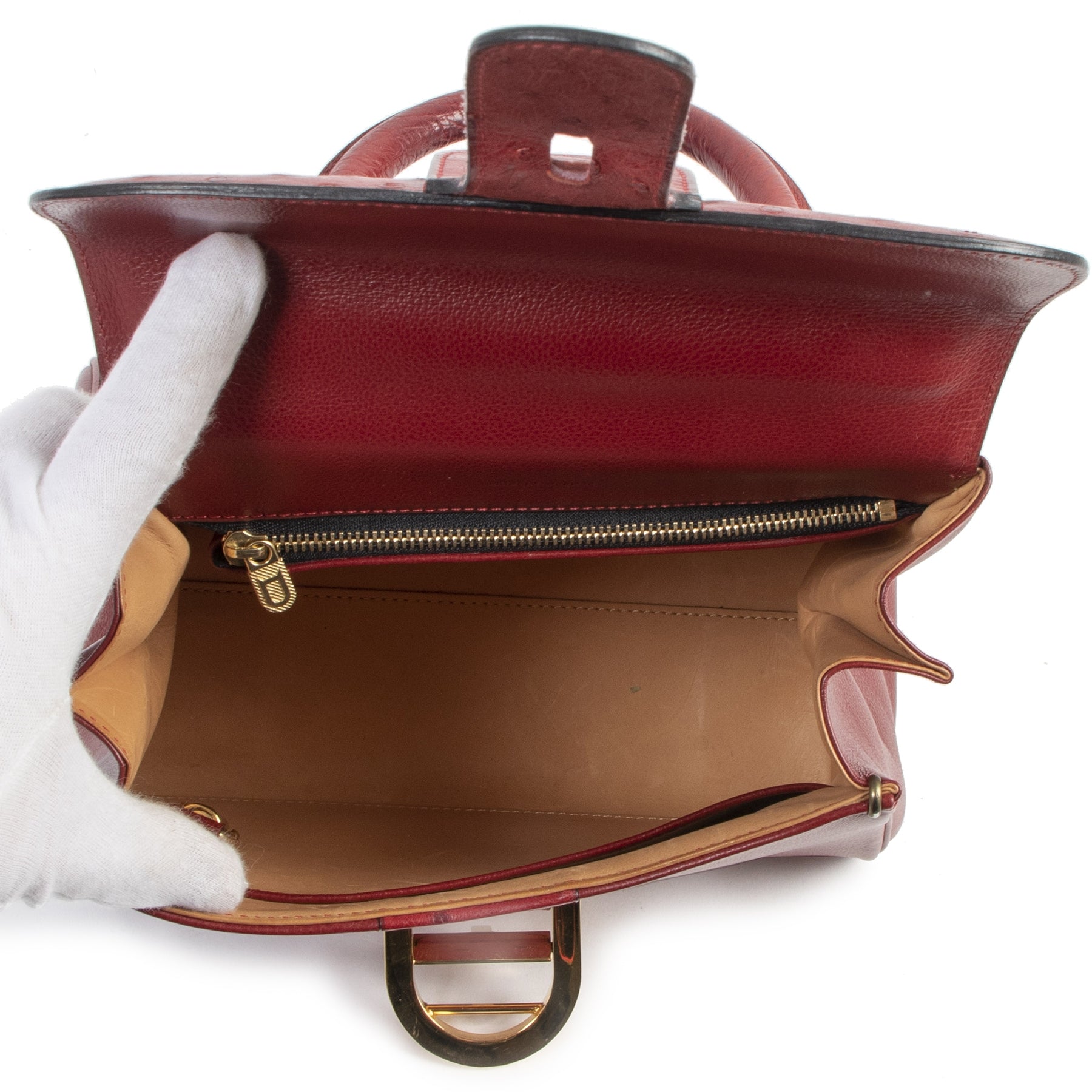 koop online tegen de beste prijs Delvaux Bordeaux Ostrich Brillant PM Shoulder Bag