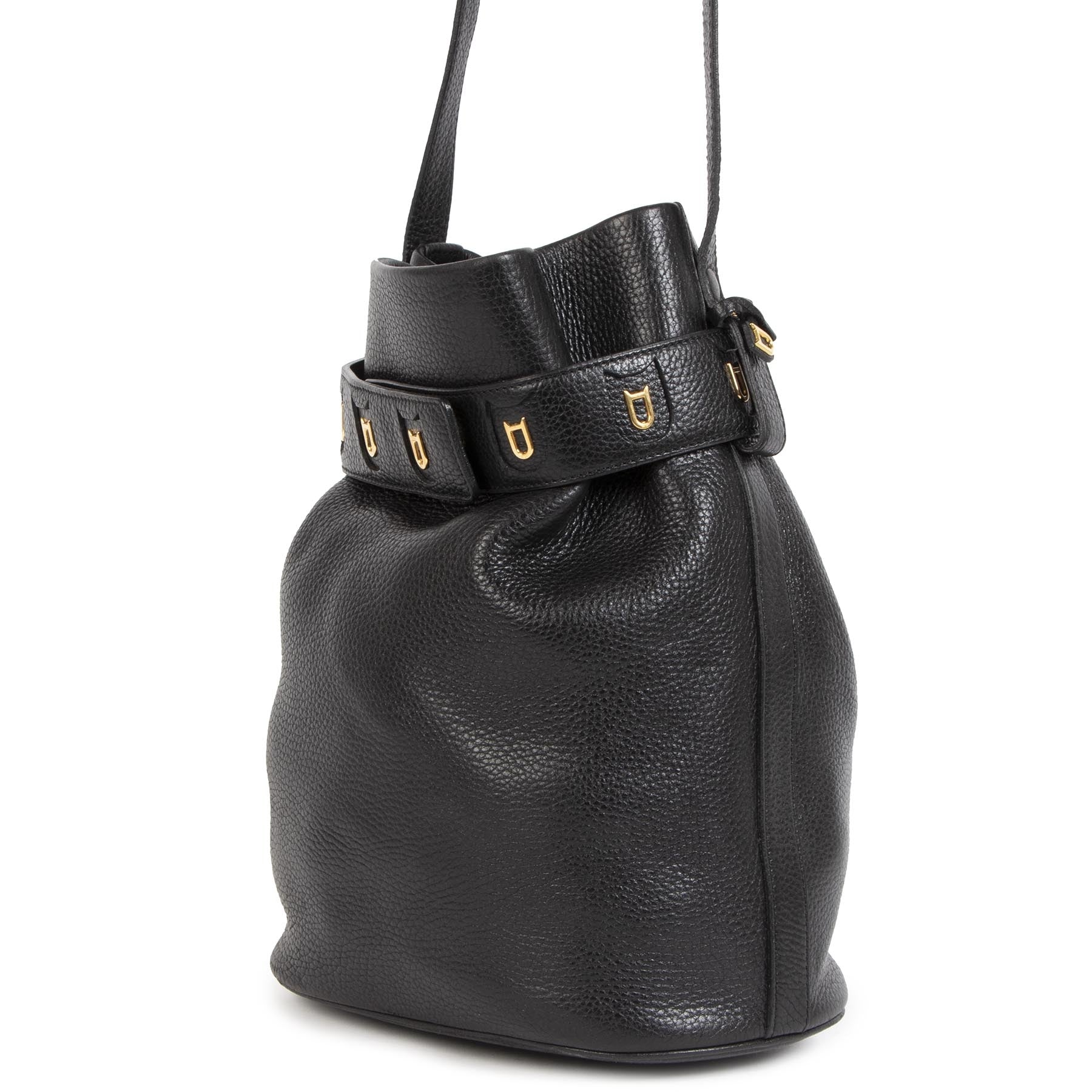 Authentic second-hand vintage Delvaux Calicot Black Bucket Bag buy online webshop LabelLOV