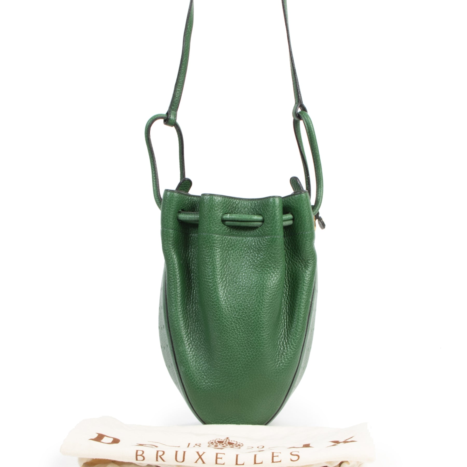 Authentic secondhand Delvaux Green Leather Bucket Bag designer bags fashion luxury vintage webshop safe secure online shopping designer high end brands leather bags
