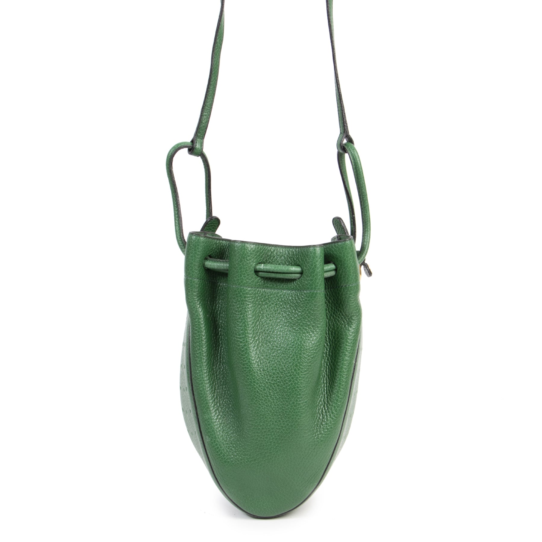Authentieke Tweedehands Delvaux Green Leather Bucket Bag juiste prijs veilig online shoppen luxe merken webshop winkelen Antwerpen België mode fashion