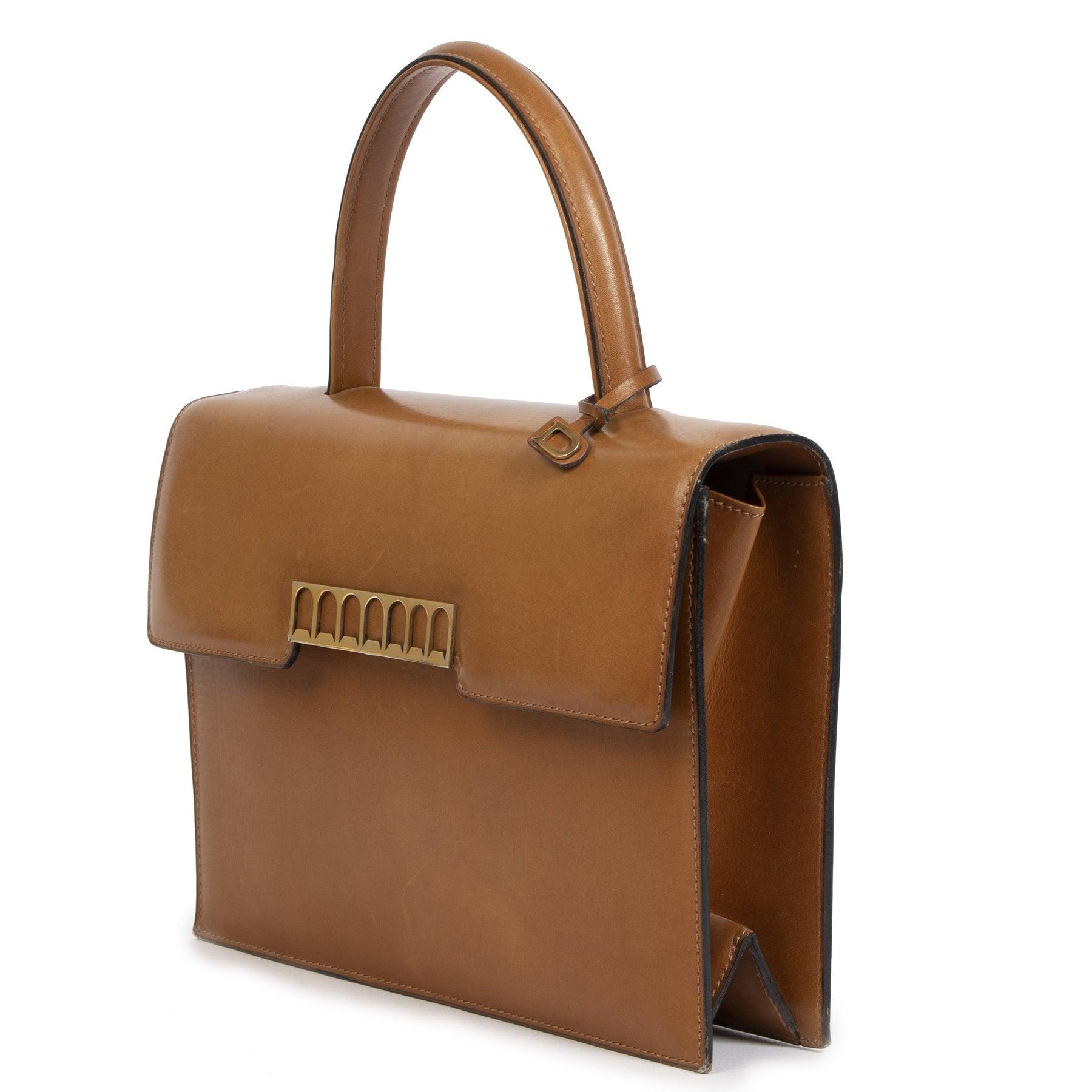 Delvaux Cognac Leather Top Handle Bag