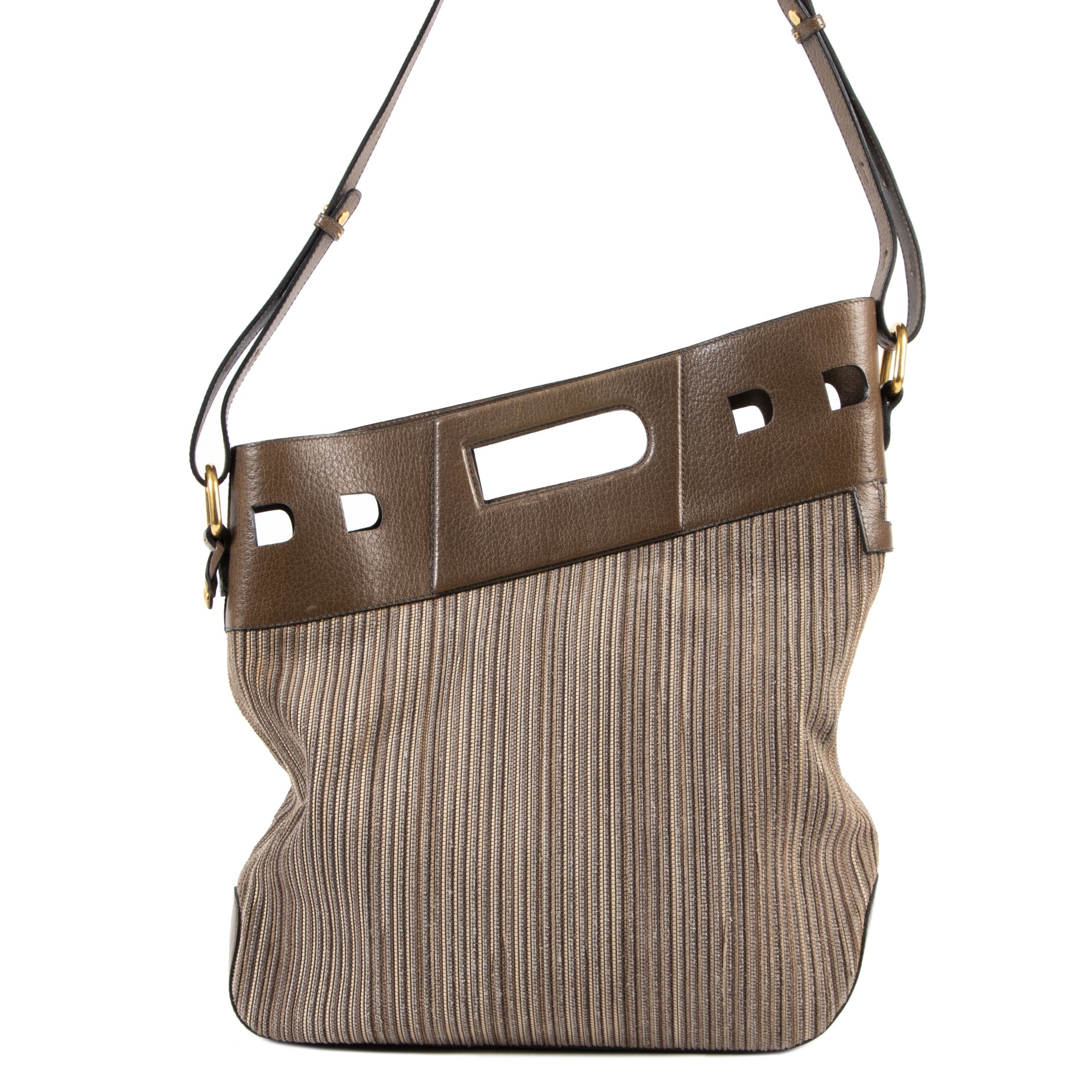acheter en ligne seconde main Delvaux Toile De Cuire Taupe Shoulder Bag