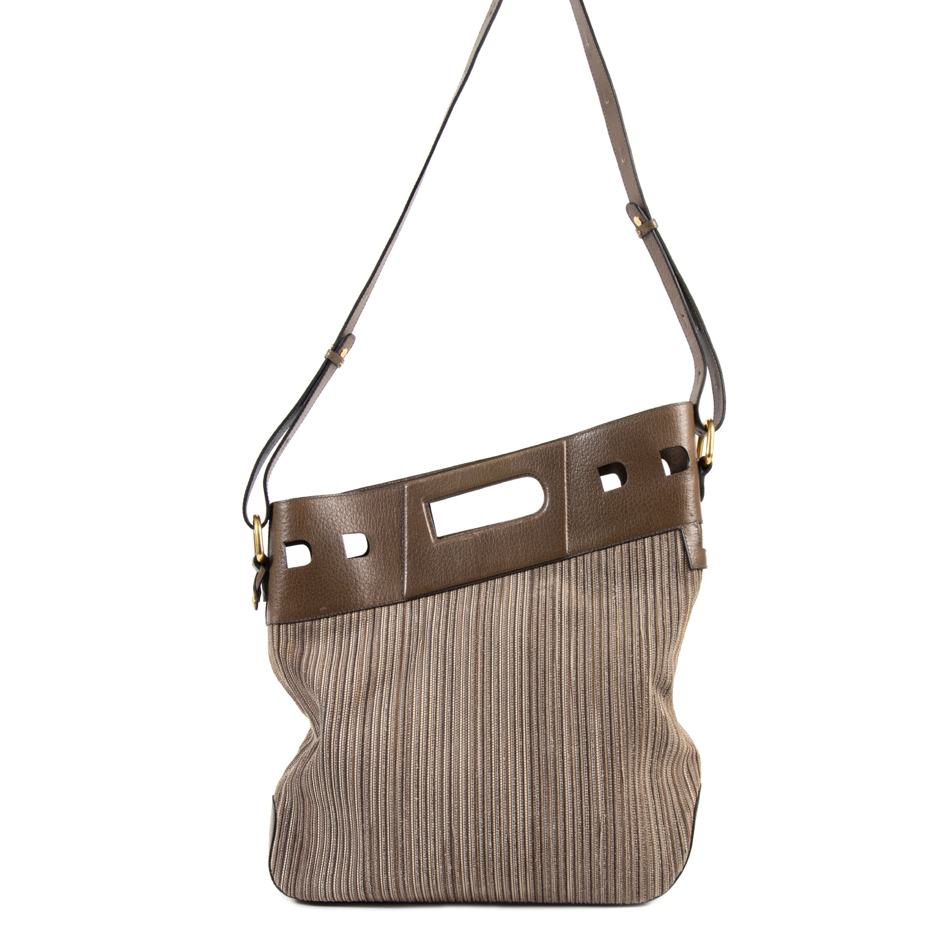 koop veilig online Delvaux Toile De Cuire Taupe Shoulder Bag