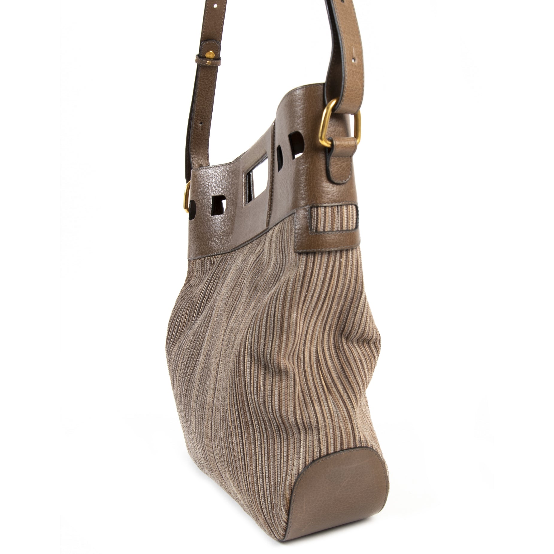 acheter en ligne seconde main Delvaux Toile De Cuire Taupe Shoulder Bag