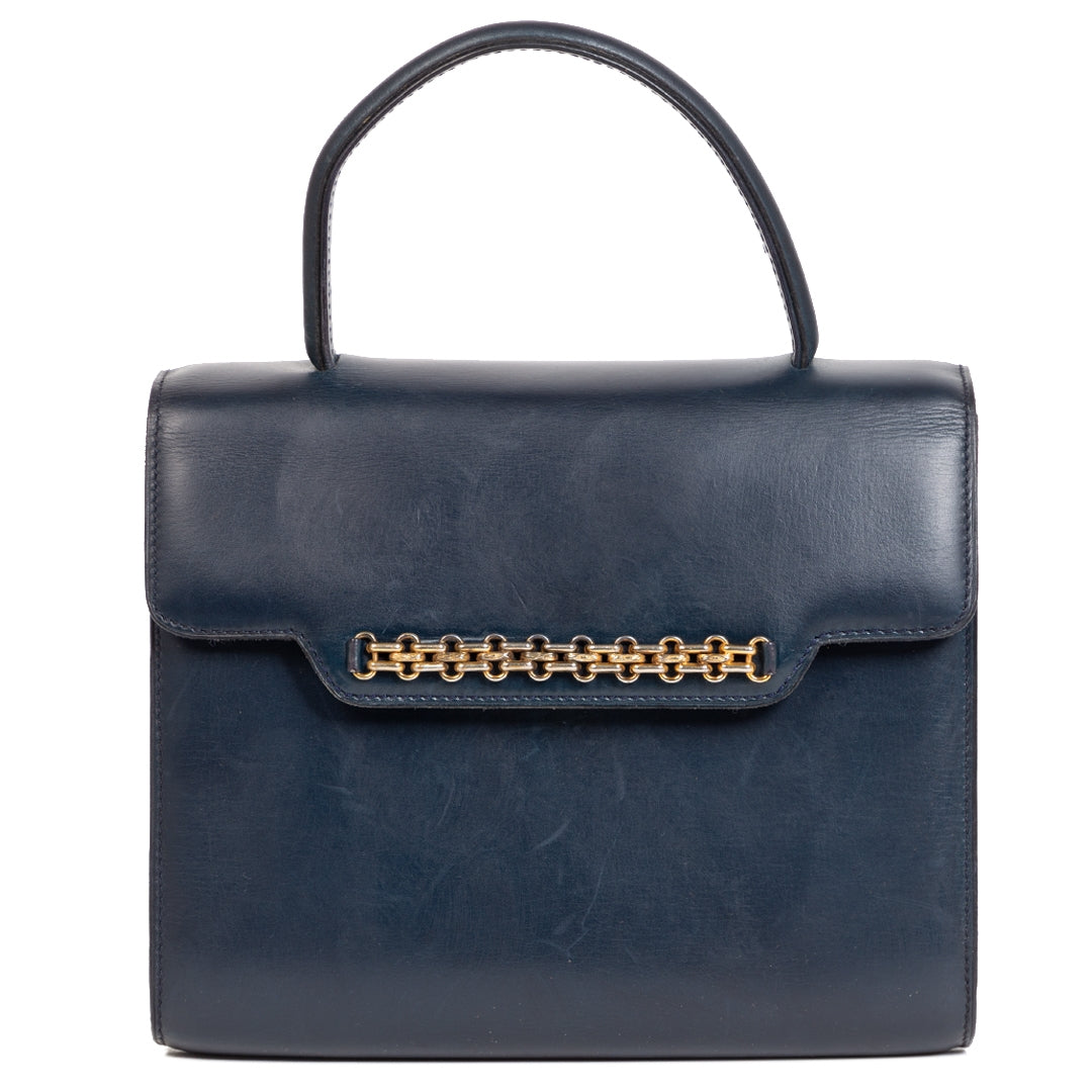 Delvaux Vintage Blue Top Handle Bag for the best price at Labellov secondhand luxury in Antwerp Belgium