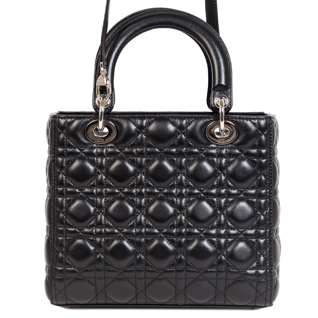 Christian Dior Lady Dior Black Calfskin Leather Bag for sale online at Labellov secondhand luxury