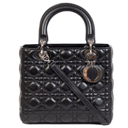 100% authentic Christian Dior Lady Dior Black Calfskin Leather Bag