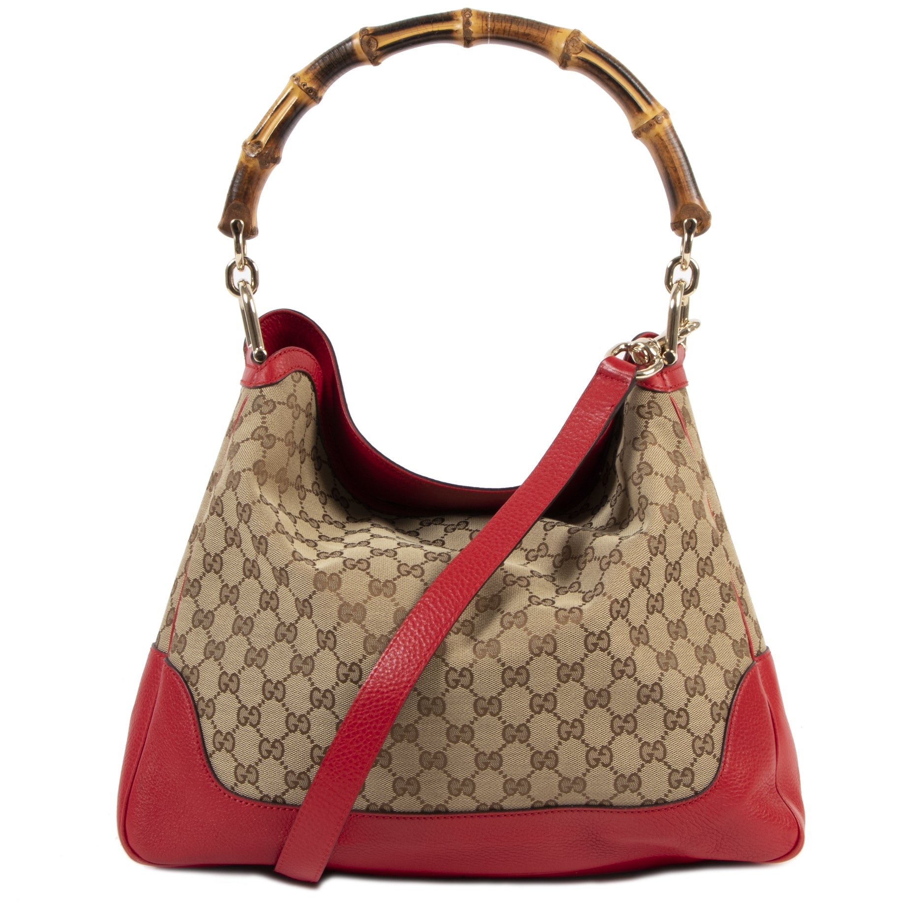 Gucci Monogram Red Diana Medium Bamboo Shoulder Bag