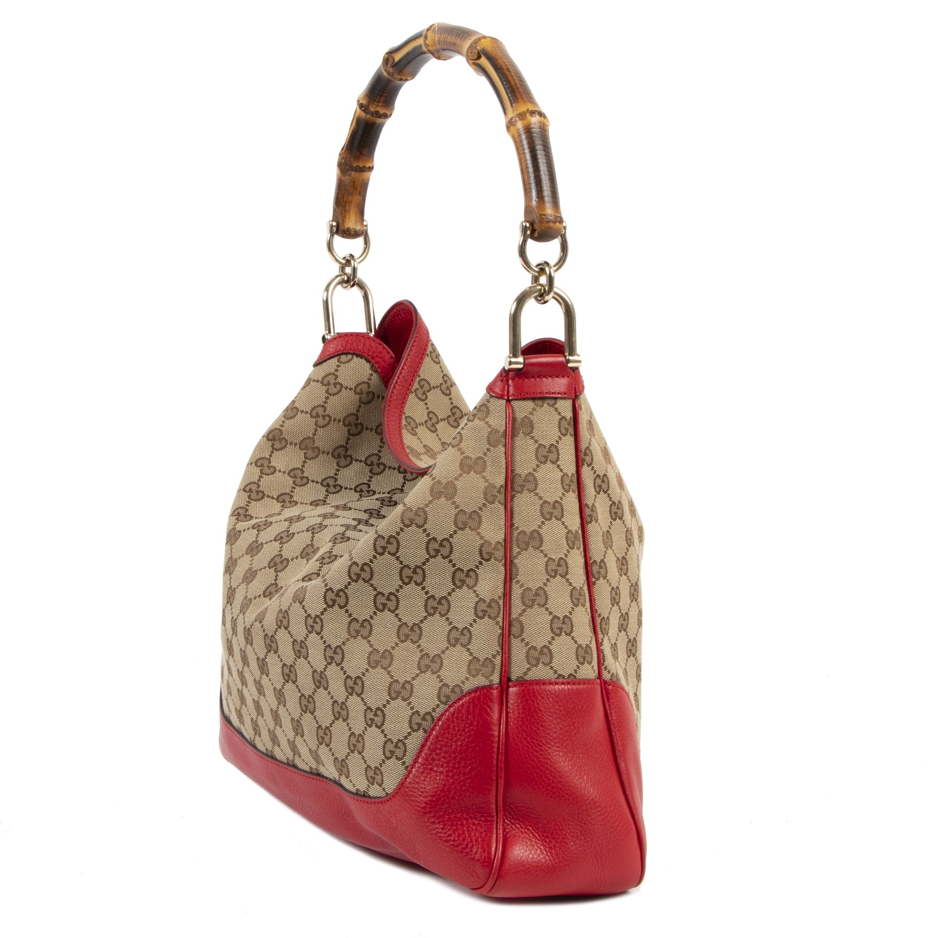 Gucci Monogram Red Diana Medium Bamboo Shoulder Bag