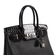 Hermès Birkin 30 Touch Noir Bleu Marine Taurillon Novilo Croco Niloticus PHW worldwide shipping exclusively at Labellov in Antwerp Belgium