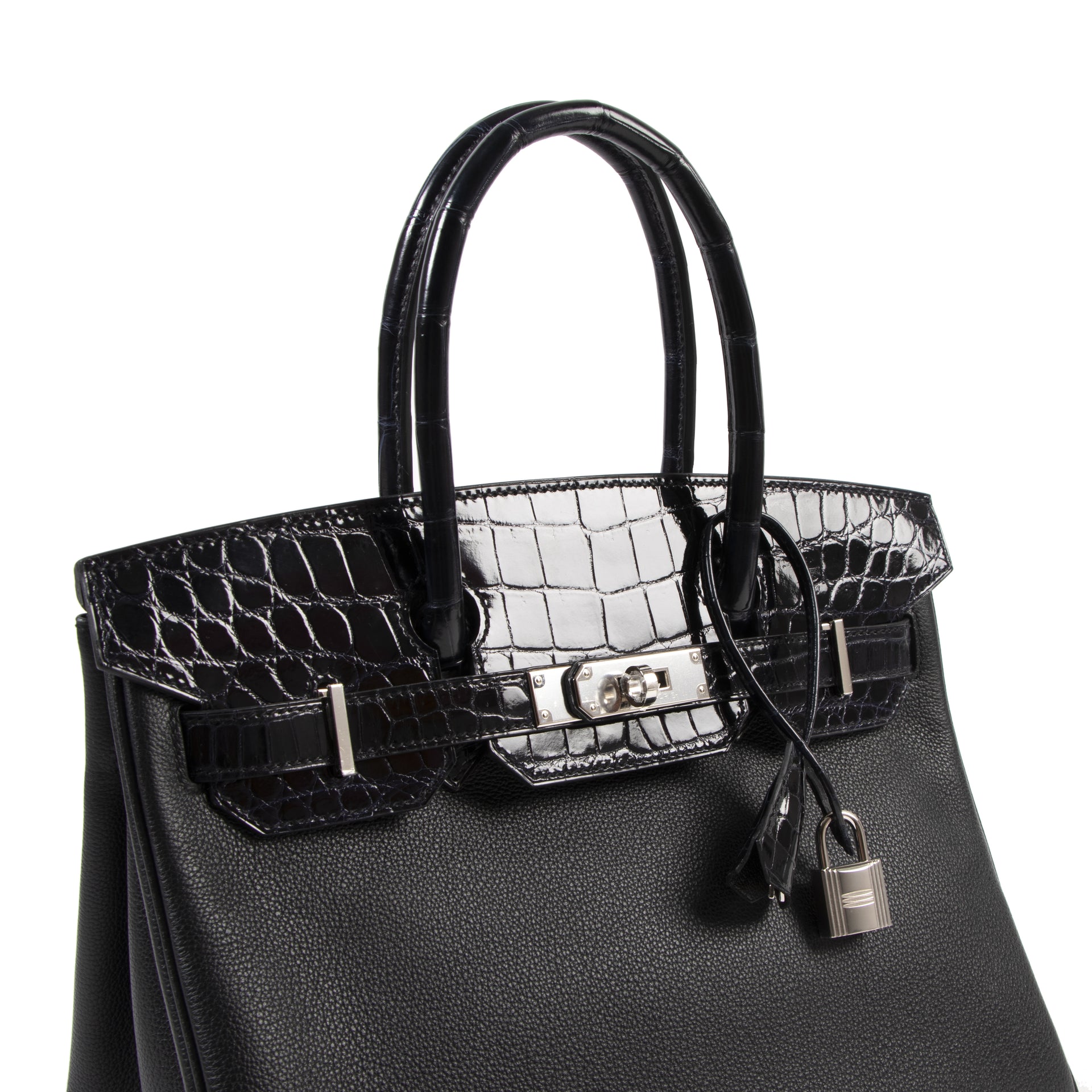 Hermès Birkin 30 Touch Noir Bleu Marine Taurillon Novilo Croco Niloticus PHW worldwide shipping exclusively at Labellov in Antwerp Belgium