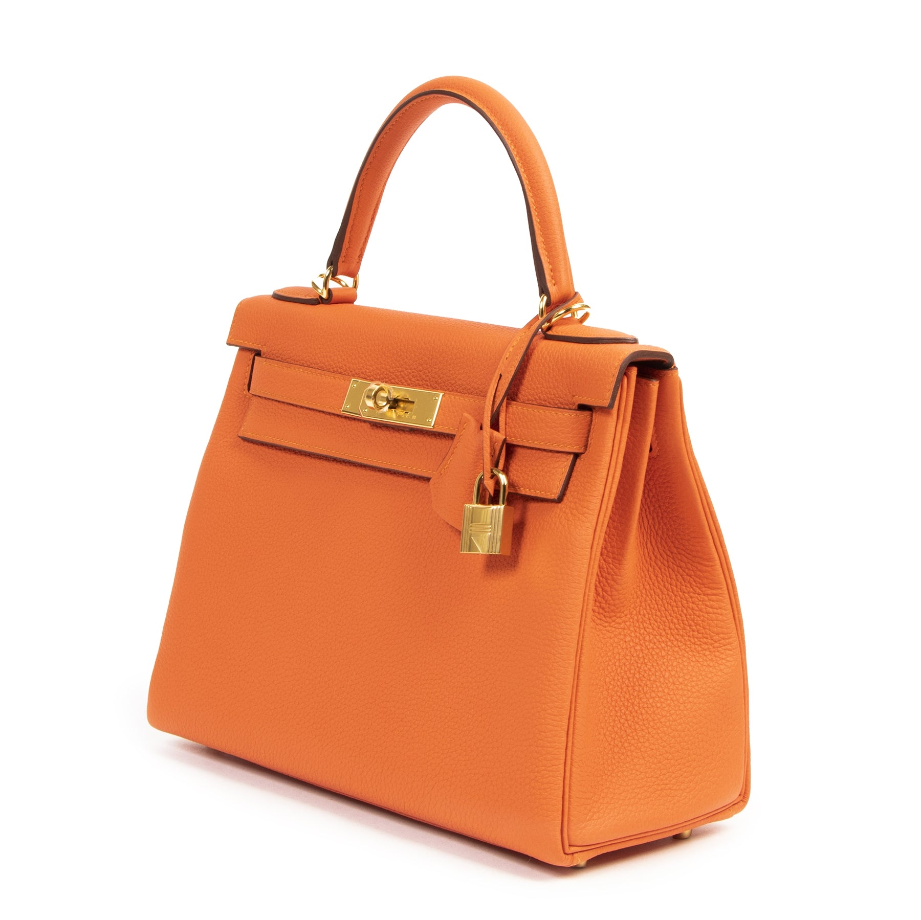 100% authentic Hermès Kelly Retourne 28 Togo Feu GHW for the best price