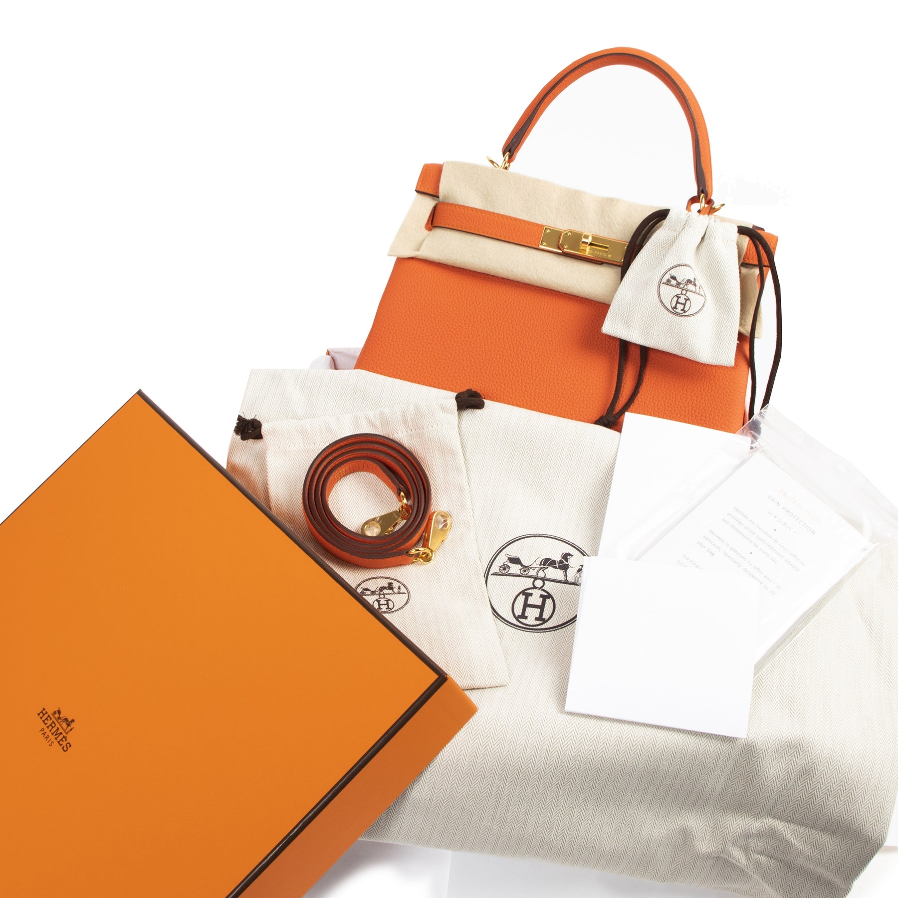 100% authentic Hermès Kelly Retourne 28 Togo Feu GHW for the best price at Labellov