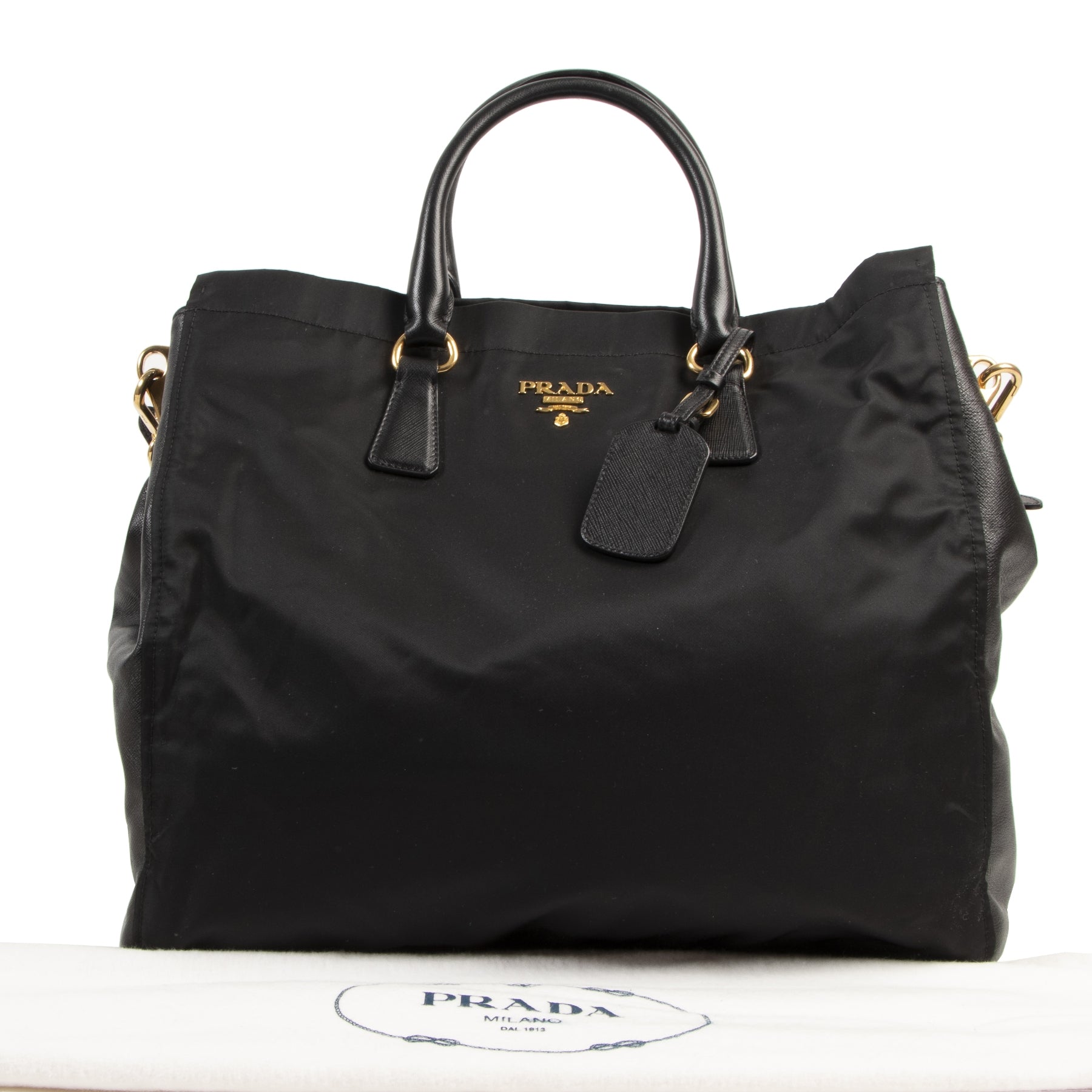 Prada Nylon Saffiano Leather Tote Shopper
